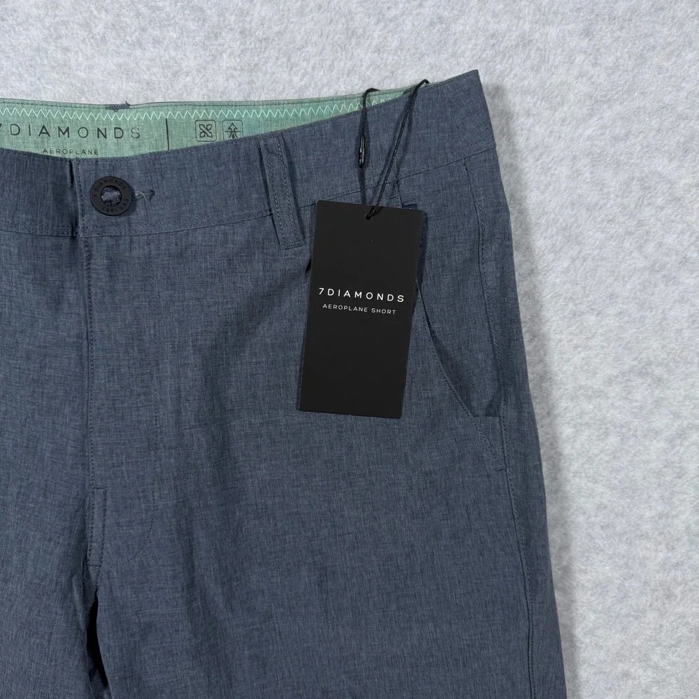 7 Diamonds Aeroplane Performance Shorts Mens 29 Navy Blue Heather Stretch NWT